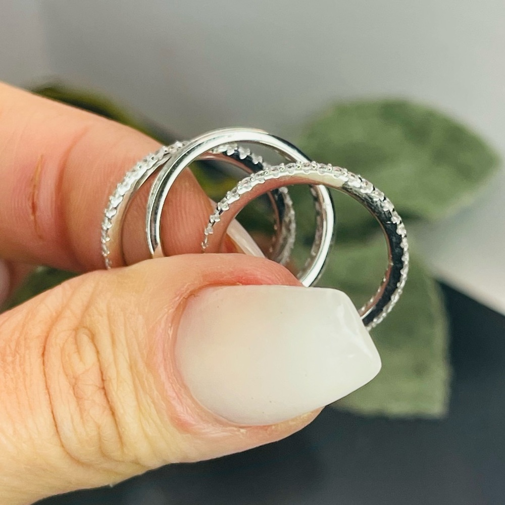 Solid 925 Silver Baguette Stack Dainty Eternity R… - image 2